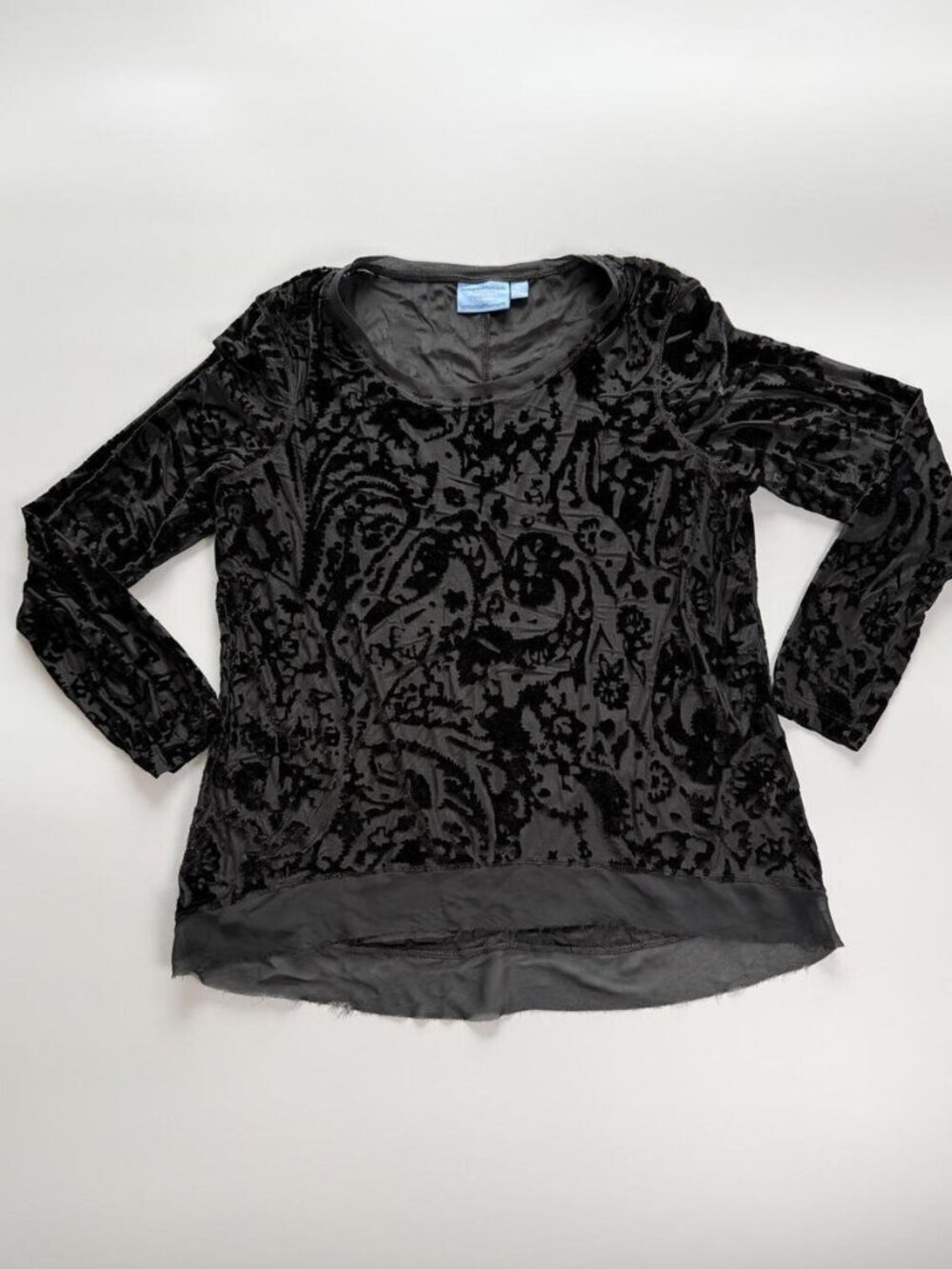 Simply Vera Vera Wang Velvet Top Womens X-Large, Sheer Black‎ Floral Long Sleeve